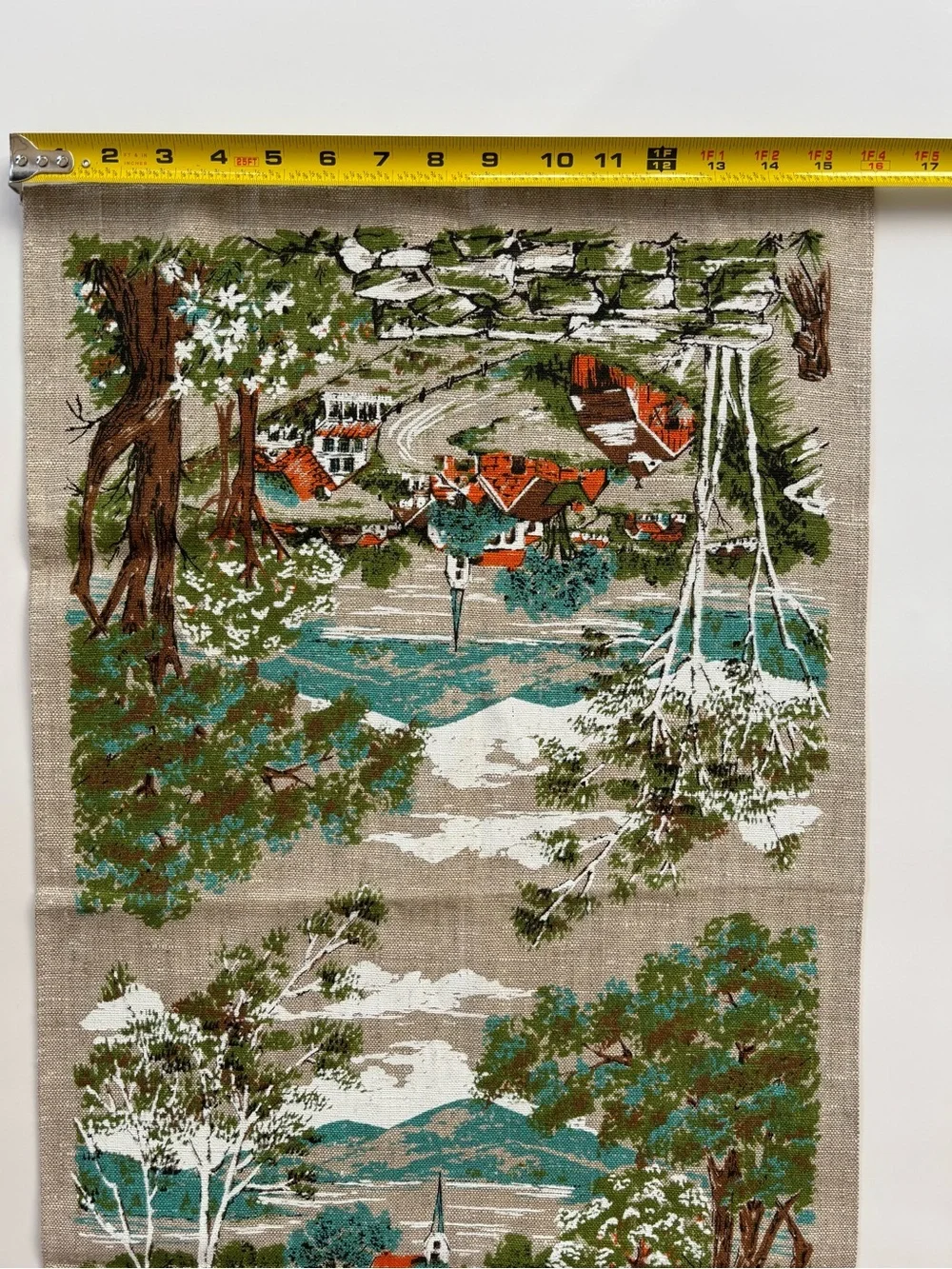 Vintage Parisian Prints Pure Linen Scenic Country Village Tea Towel